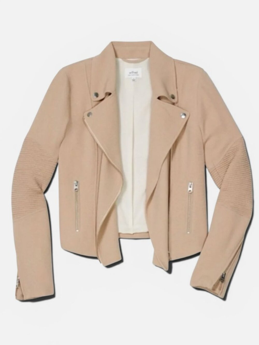 Wilfred Aritzia Montesson Cropped Moto Jacket Tan Sz 2 Zip Up Biker Jacket